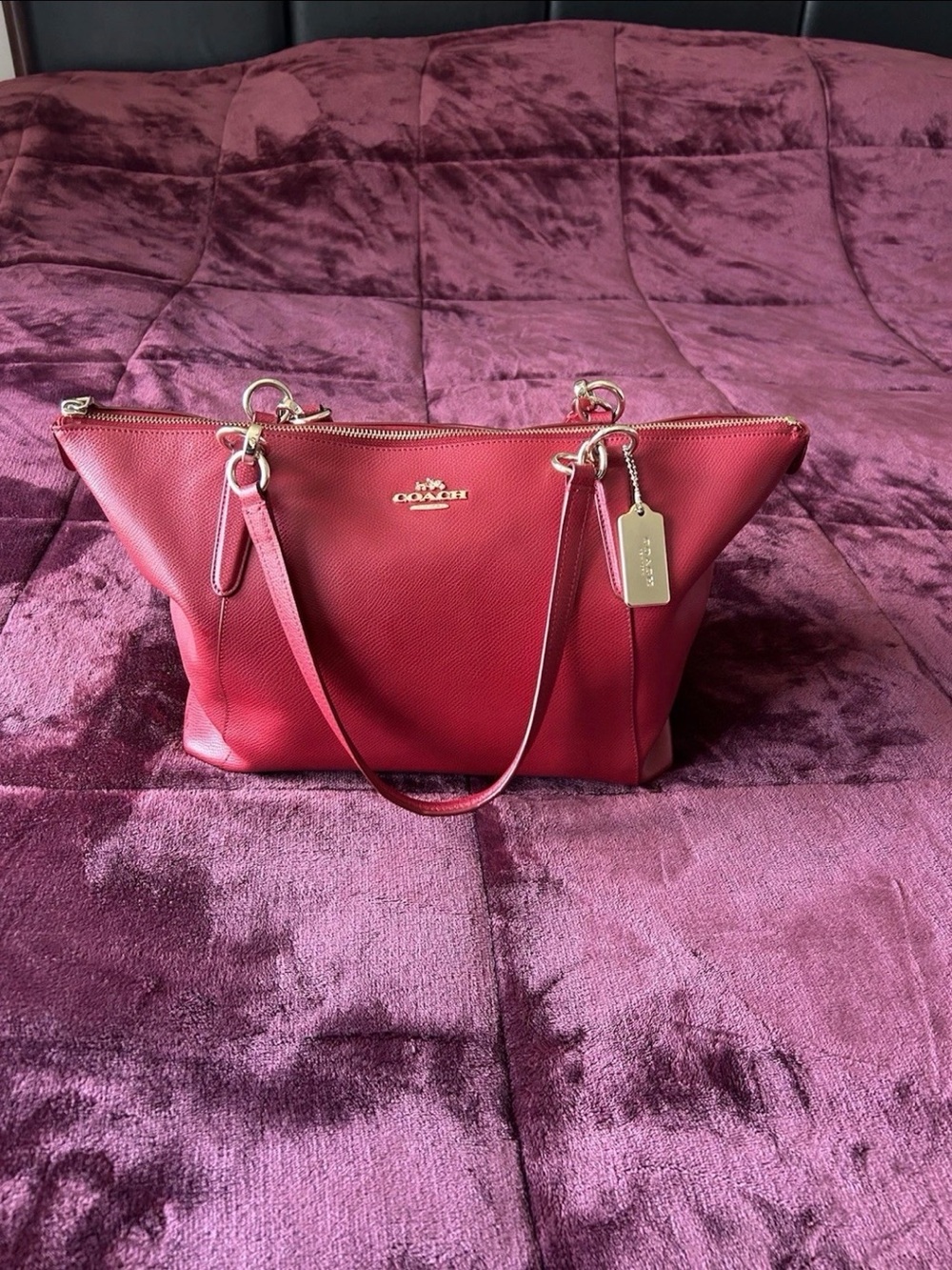 Coach Red Leather Tote with Gold Hardware